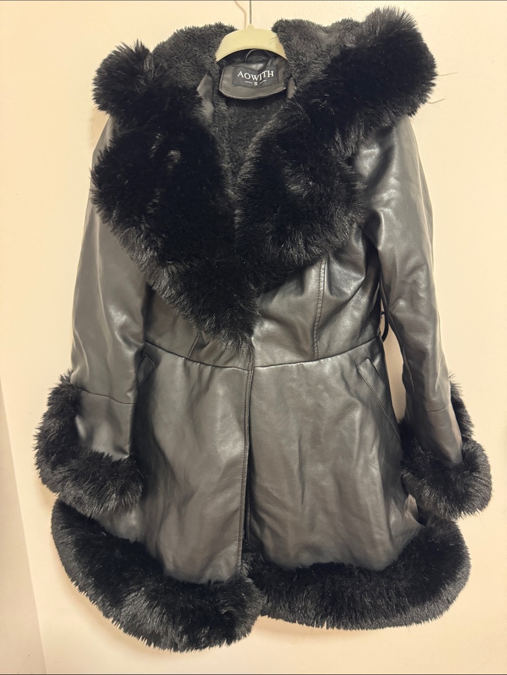 Black Faux-Fur Trim Leather Jacket